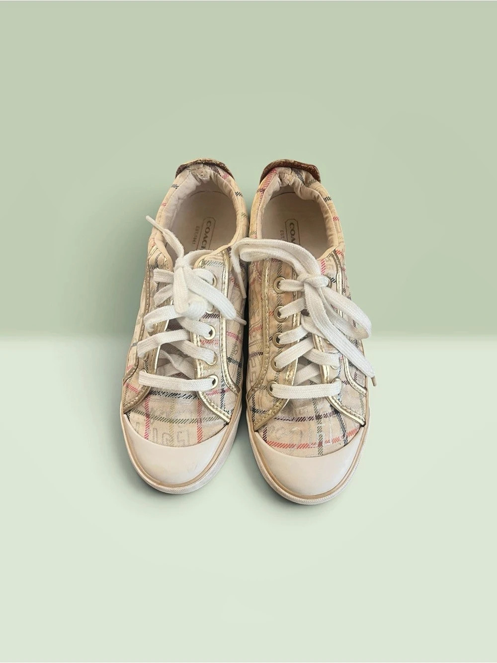 Coach Barrett Tattersall Plaid Sneakers Beige & White